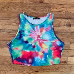 SHEIN size L Rainbow Tie-Dye Cropped Tank Top